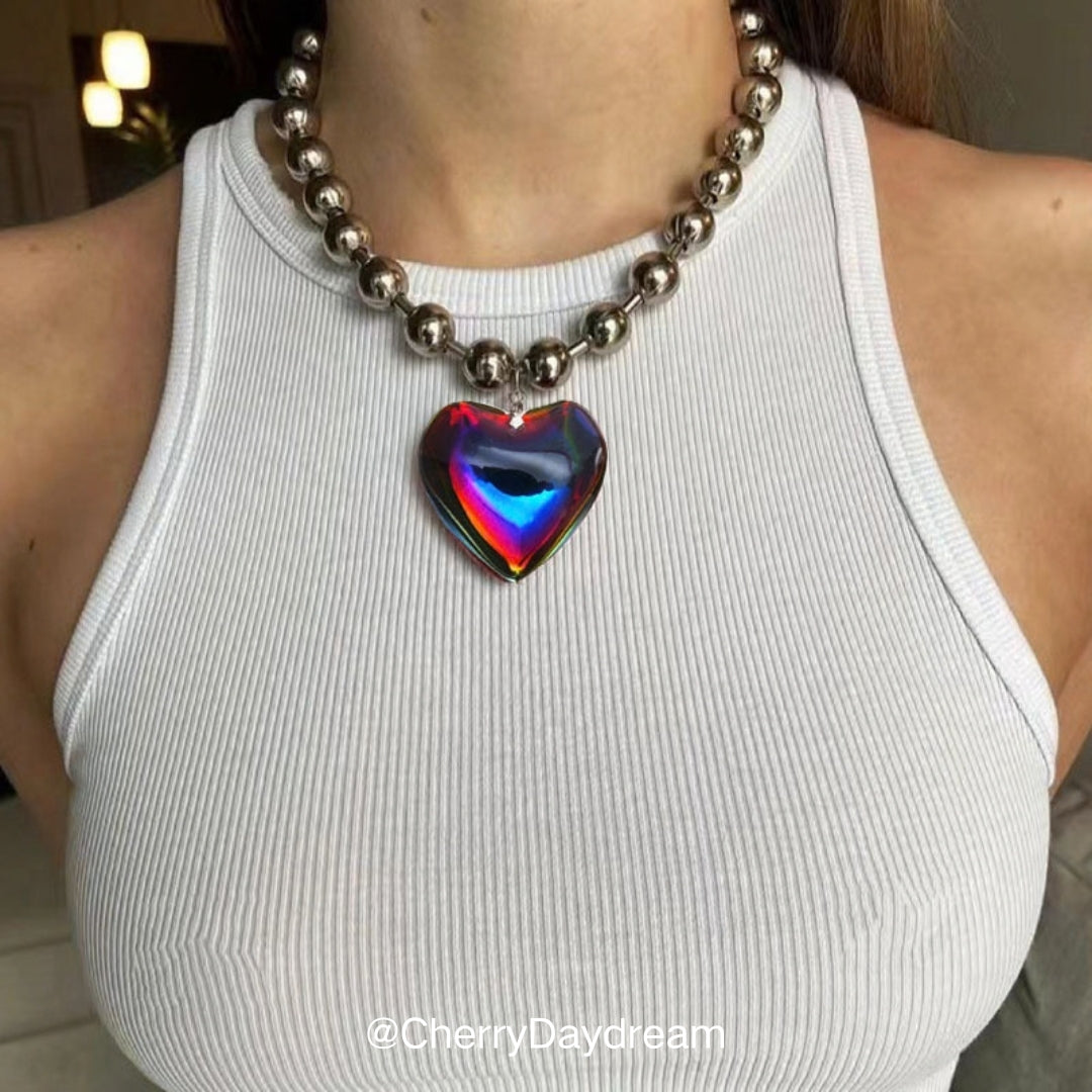 Heart Pendant Bead Necklace