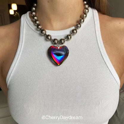 Heart Pendant Bead Necklace