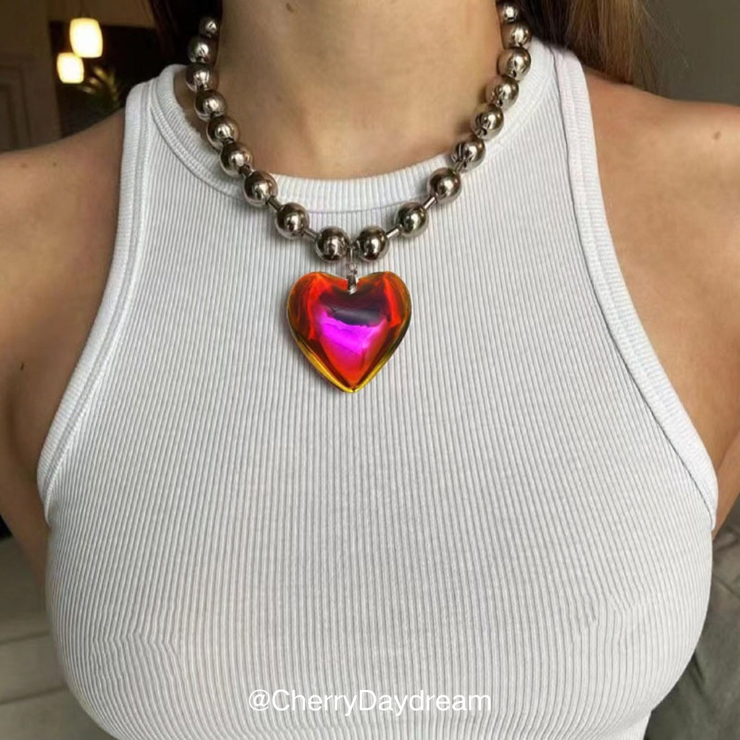 Heart Pendant Bead Necklace