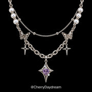 Purple Heart Butterfly Layered Charm Necklace