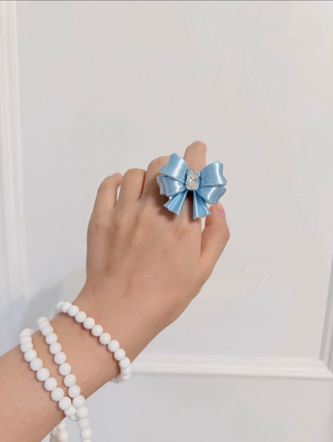 Bow Square Crystal Ring — Y2K Coquette 3D Printed Statement Ring