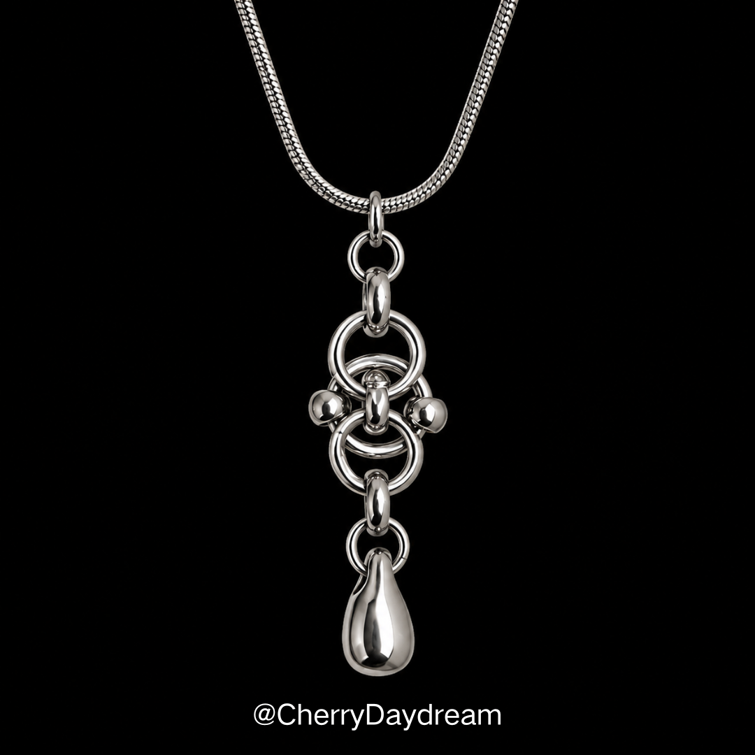 Silver Metal Drop Pendant Necklace