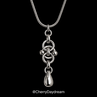 Silver Metal Drop Pendant Necklace