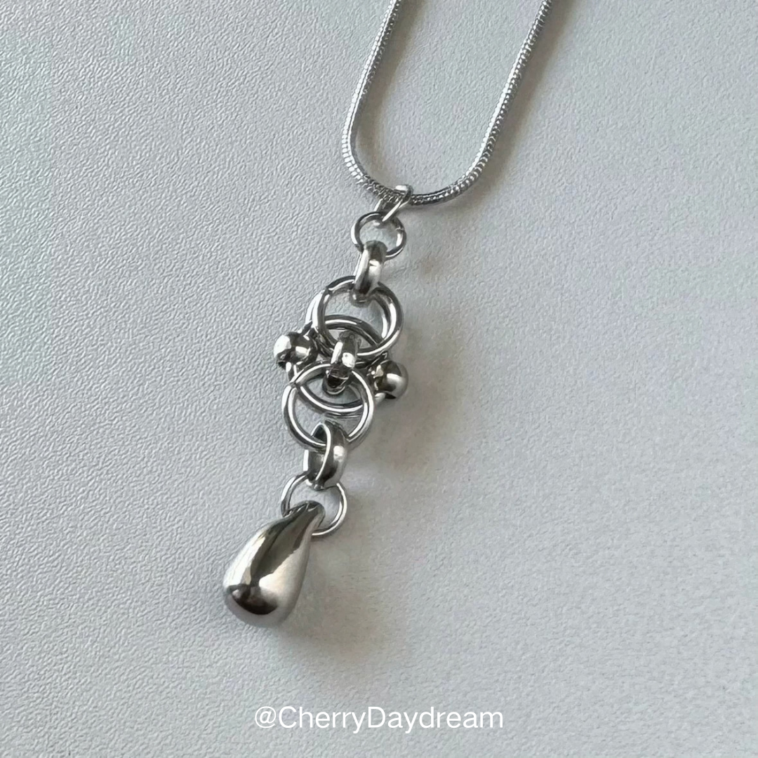 Silver Metal Drop Pendant Necklace