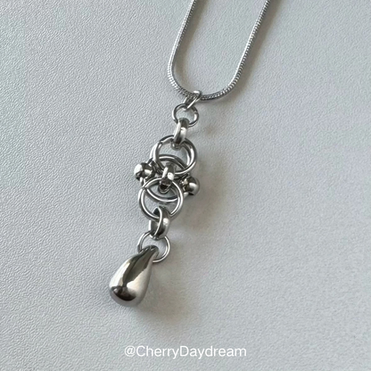 Silver Metal Drop Pendant Necklace