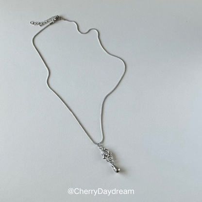 Silver Metal Drop Pendant Necklace