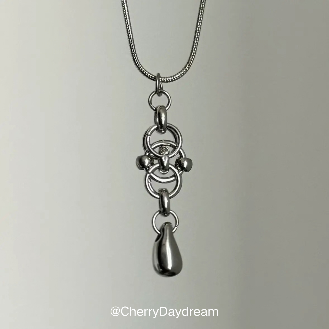 Silver Metal Drop Pendant Necklace