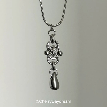 Silver Metal Drop Pendant Necklace