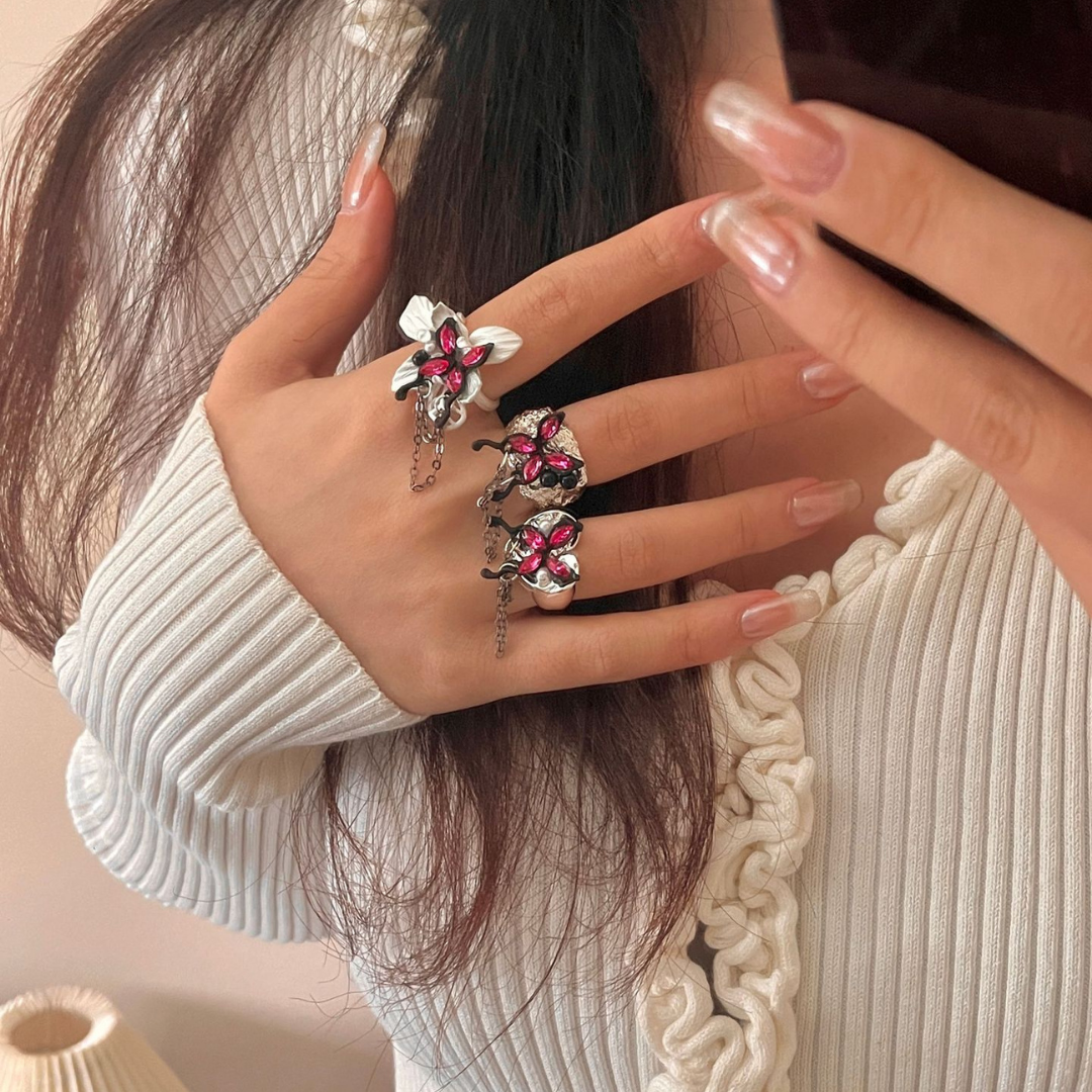 Butterfly Crystal Ring — Y2K Fairycore Gothic Statement Ring