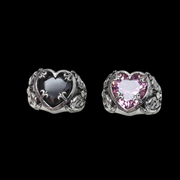 Vintage Heart Crystal Ring — Gothic Romantic Alloy Statement Ring