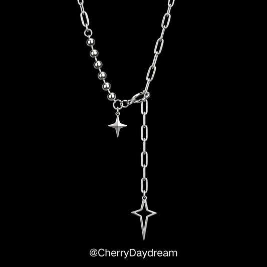Silver Double Star Y-Chain Necklace