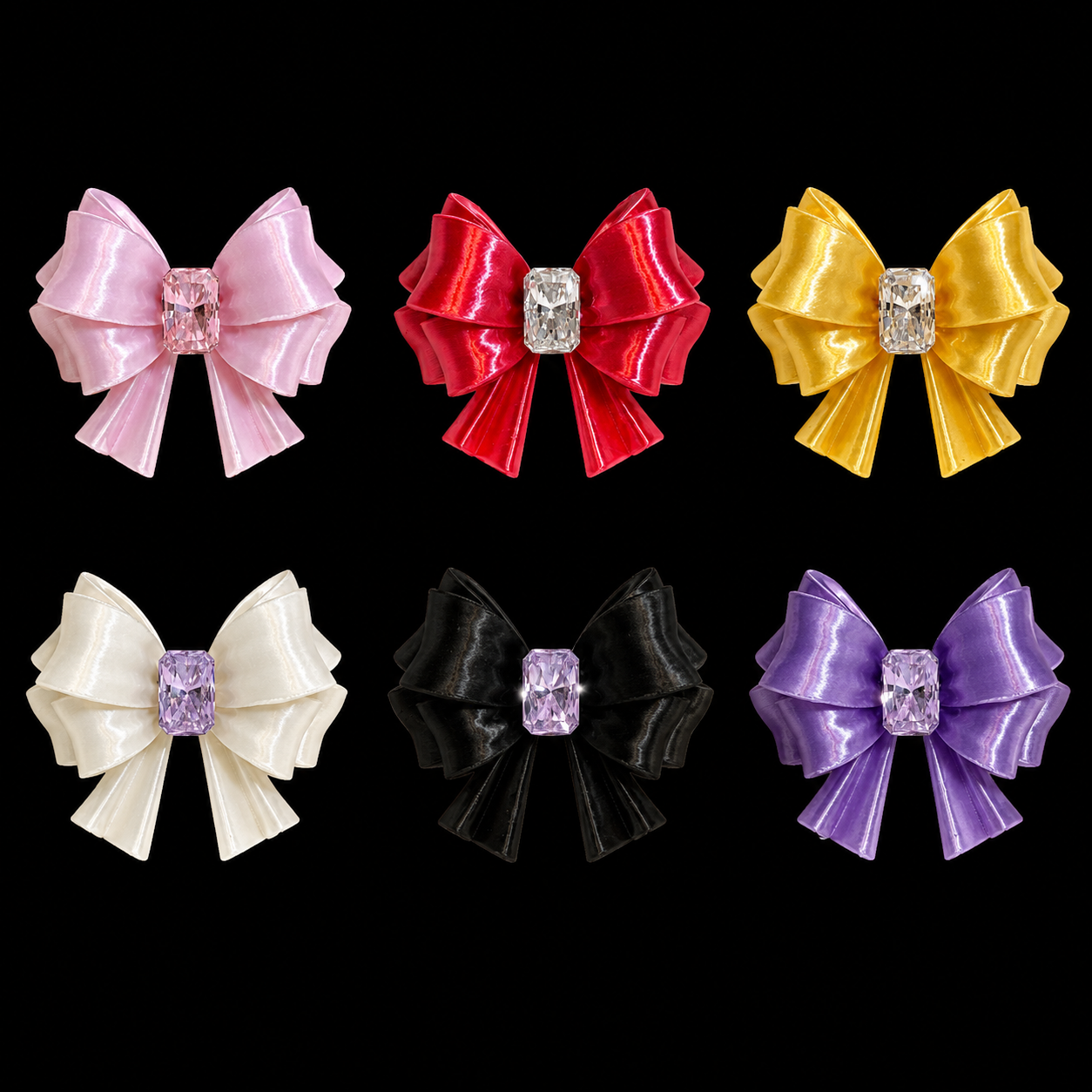 Bow Square Crystal Ring — Y2K Coquette 3D Printed Statement Ring