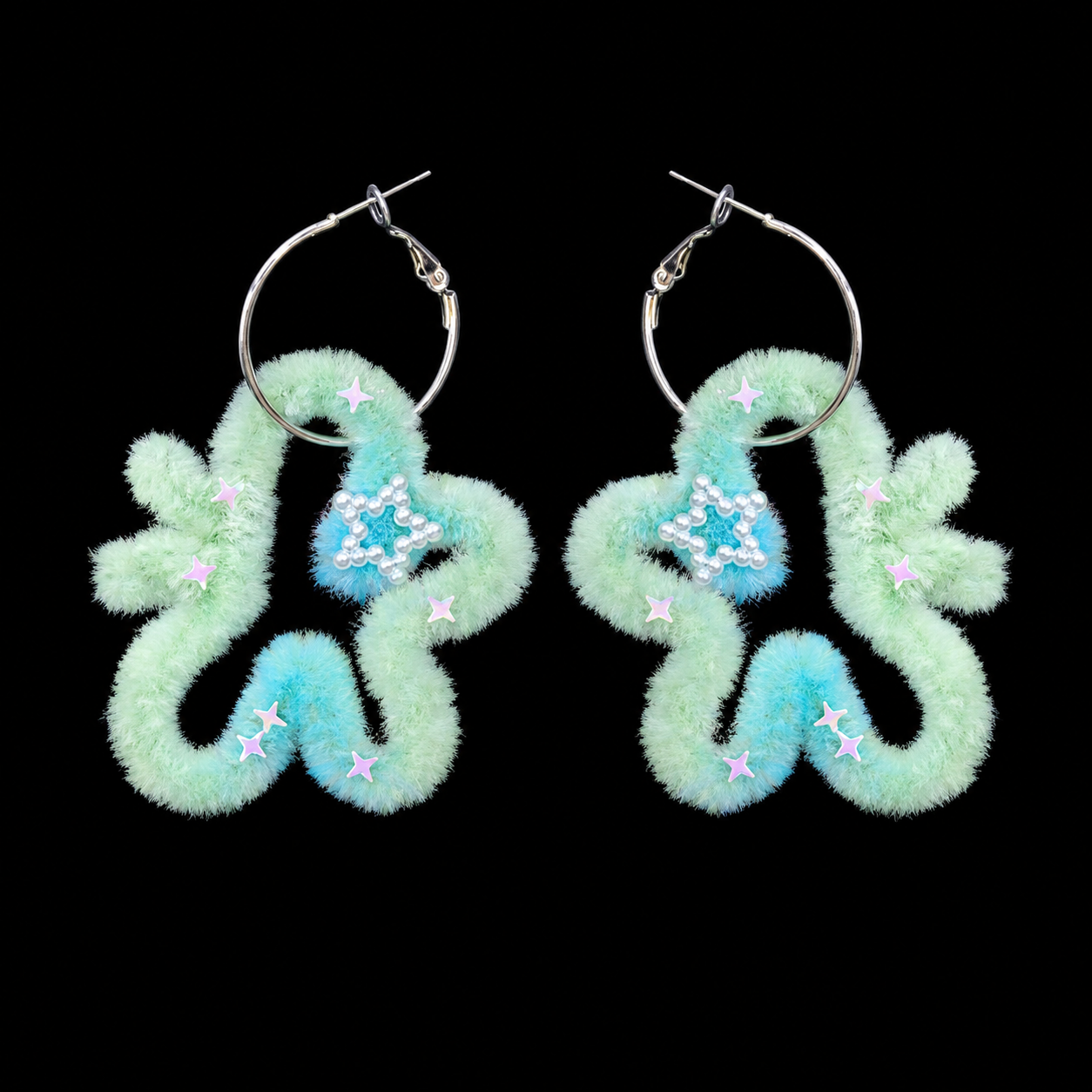 Fuzzy Star Earrings — Y2K Fairycore Dreamy Statement Earrings