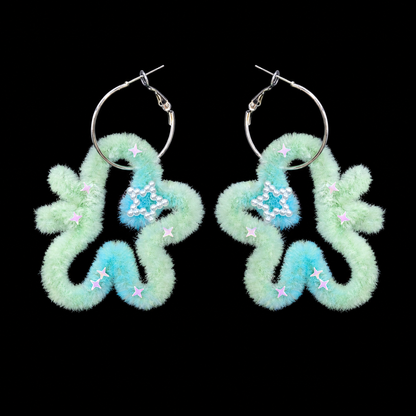 Fuzzy Star Earrings — Y2K Fairycore Dreamy Statement Earrings
