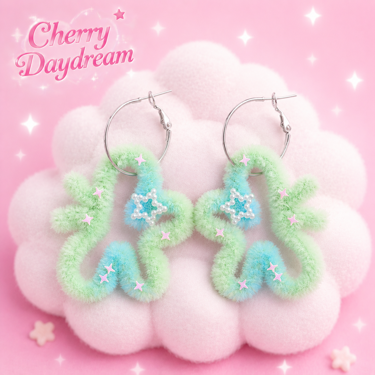 Fuzzy Star Earrings — Y2K Fairycore Dreamy Statement Earrings