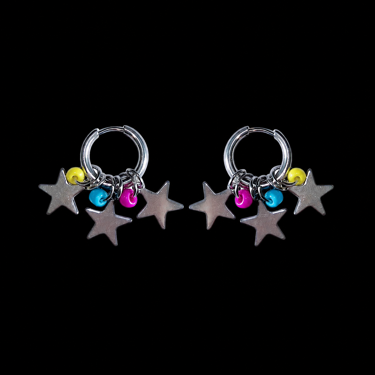 Colorful Star Charm Hoop Earrings — Y2K Titanium Steel Statement Earrings
