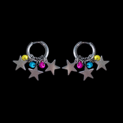 Colorful Star Charm Hoop Earrings — Y2K Titanium Steel Statement Earrings