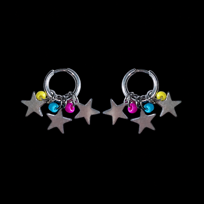 Colorful Star Charm Hoop Earrings — Y2K Titanium Steel Statement Earrings