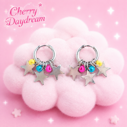Colorful Star Charm Hoop Earrings — Y2K Titanium Steel Statement Earrings