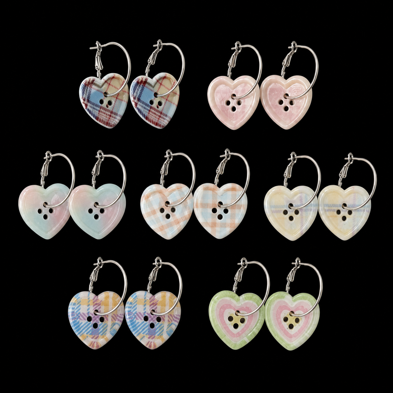 Heart Button Hoop Earrings — Y2K Kawaii Coquette Statement Earrings