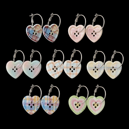 Heart Button Hoop Earrings — Y2K Kawaii Coquette Statement Earrings