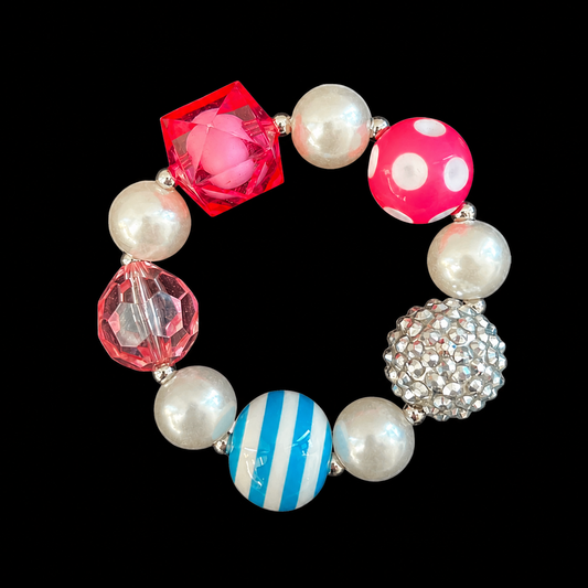 Colorful Pearl Beaded Bracelet — Y2K Kawaii Crystal Charm Statement Bracelet