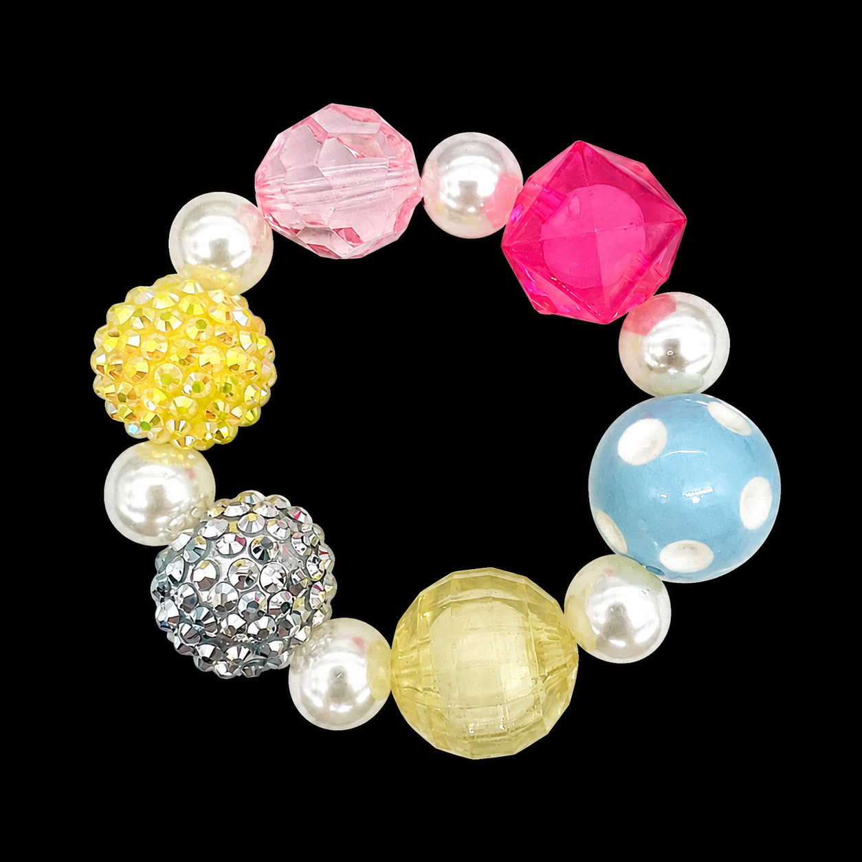 Colorful Pearl Beaded Bracelet — Y2K Kawaii Crystal Charm Statement Bracelet