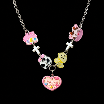 Sweet Charm Heart Necklace — Y2K Kawaii Pastel Statement Necklace
