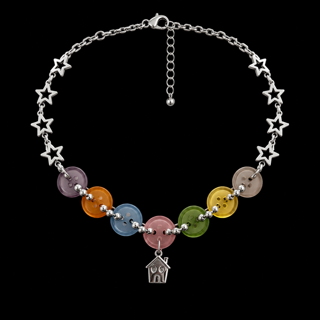 Colorful Button Star Necklace — Y2K Kawaii Charm Statement Necklace