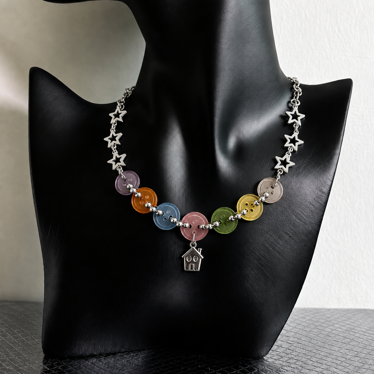 Colorful Button Star Necklace — Y2K Kawaii Charm Statement Necklace