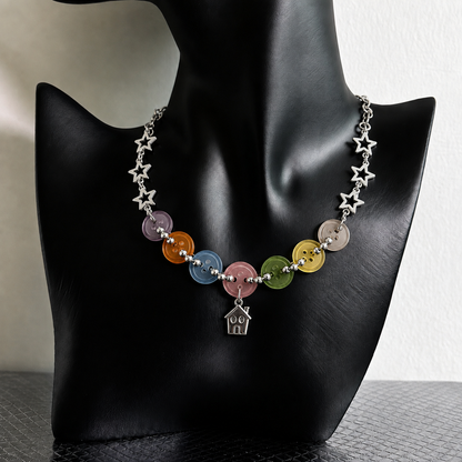 Colorful Button Star Necklace — Y2K Kawaii Charm Statement Necklace