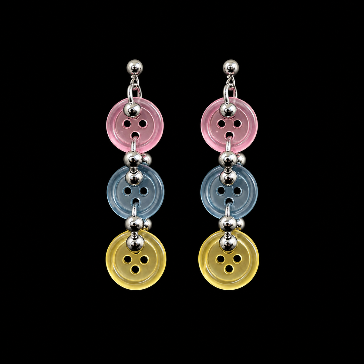 Colorful Button Drop Earrings — Y2K Kawaii Retro Statement Earrings