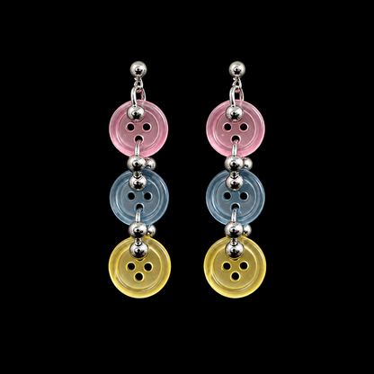 Colorful Button Drop Earrings — Y2K Kawaii Retro Statement Earrings