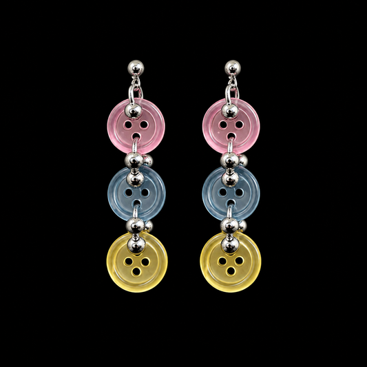 Colorful Button Drop Earrings — Y2K Kawaii Retro Statement Earrings