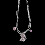 Pink Teddy Bear Charm Necklace — Y2K Cute Crystal Pendant Chain