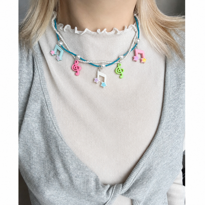 Musical Note Star Charm Necklace — Y2K Kawaii Beaded Pearl Layered Necklace