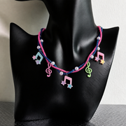 Musical Note Star Charm Necklace — Y2K Kawaii Beaded Pearl Layered Necklace
