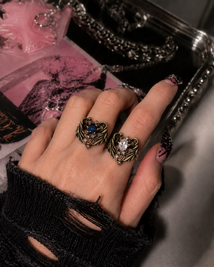 Celestial Wing Gemstone Ring — Vintage Fantasy Statement Ring