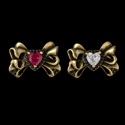 Vintage Heart Bow Ring — Y2K Coquette Gemstone Statement Ring