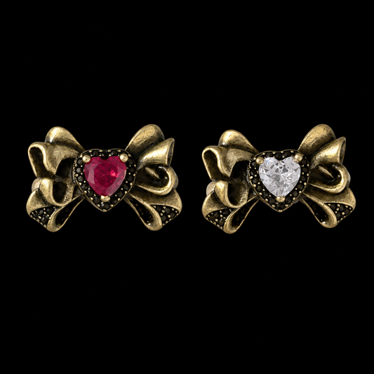 Vintage Heart Bow Ring — Y2K Coquette Gemstone Statement Ring