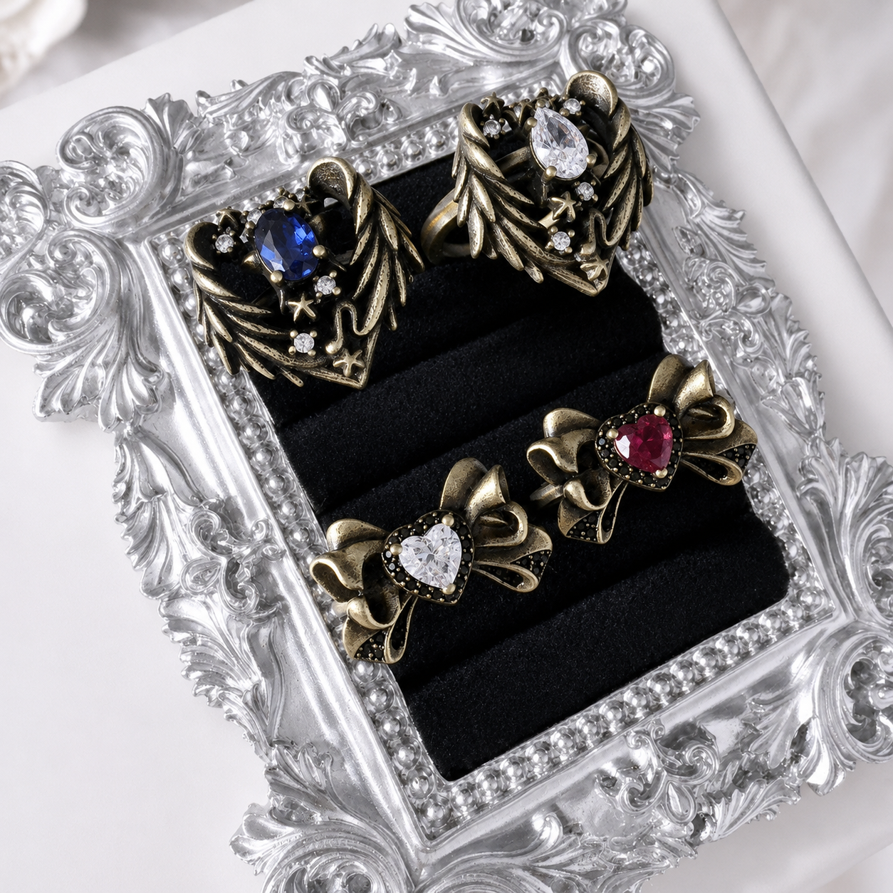 Celestial Wing Gemstone Ring — Vintage Fantasy Statement Ring