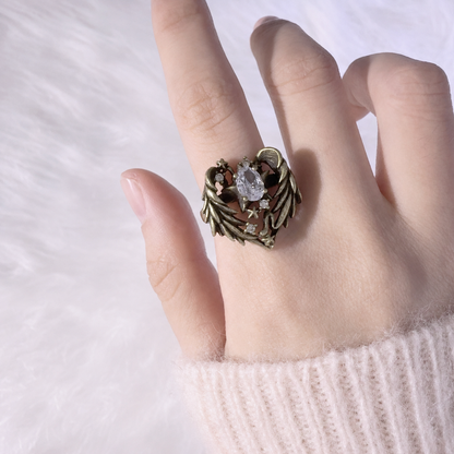 Celestial Wing Gemstone Ring — Vintage Fantasy Statement Ring