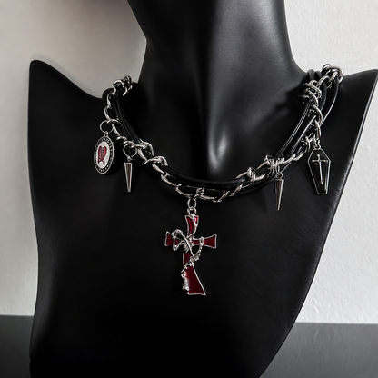 Dark Cross Dream Choker – Y2K Gothic Jewelry