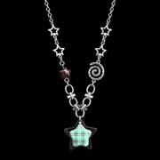 Plaid Star Charm Necklace — Y2K Vintage Layered Chain Necklace