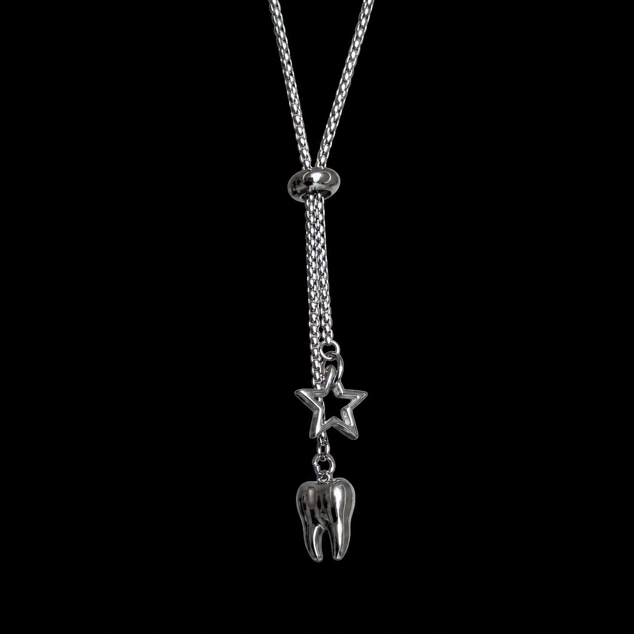 Silver Star Tooth Pendant Necklace — Y2K Gothic Minimalist Jewelry