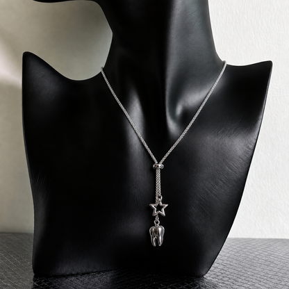 Silver Star Tooth Pendant Necklace — Y2K Gothic Minimalist Jewelry