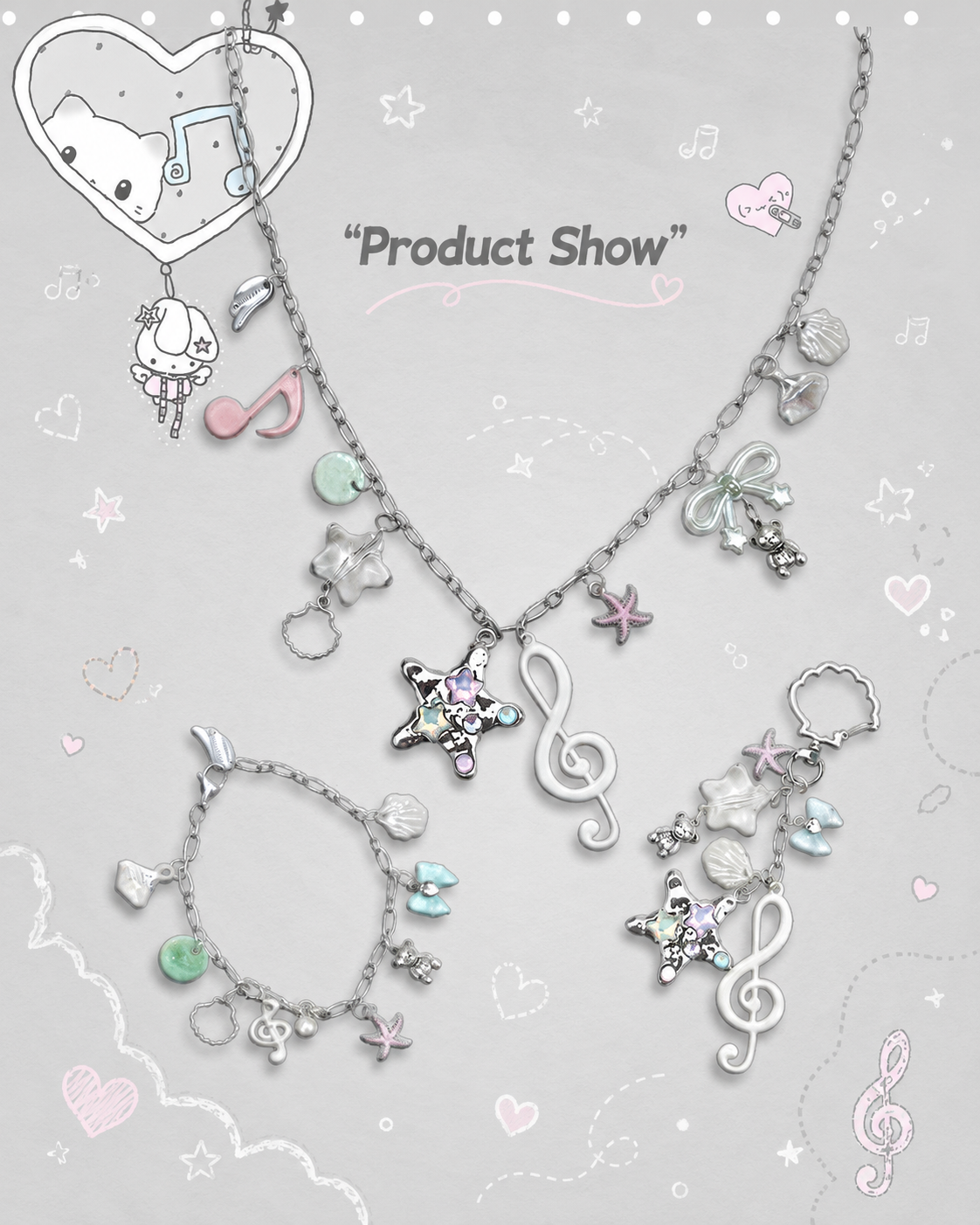 Ocean Melody Charm Jewelry Set — Dreamy Y2K Sea Collection