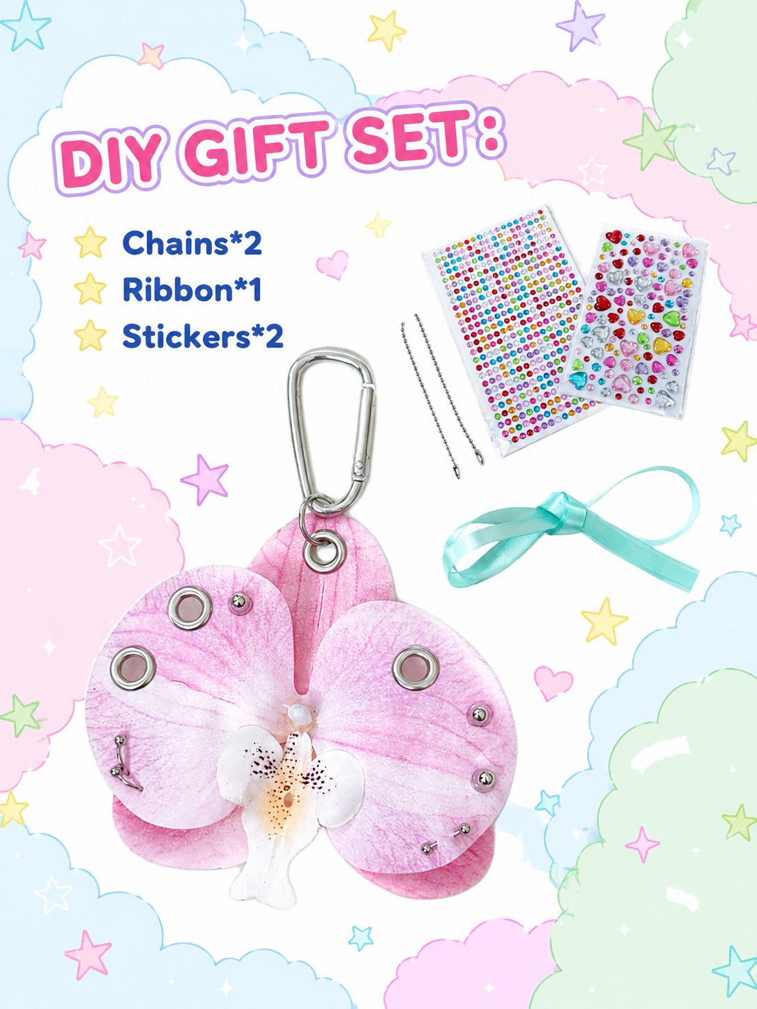 Dream Orchid DIY Bag Charm — Rhinestone Floral Keychain Kit