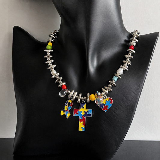 Colorful Puzzle Cross Charm Necklace | Y2K Street Style Alloy Pendant Necklace