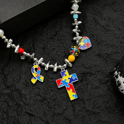 Colorful Puzzle Cross Charm Necklace | Y2K Street Style Alloy Pendant Necklace